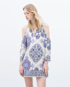 Vestido estampado com ombros descobertos - Zara: 39,95€